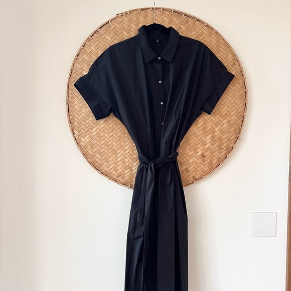 GORGEOUS TALBOTS CLASSIC BUTTON-UP BLACK SHIRT DRESS COTTON POPLIN W/ WAIST TIE - Picture 3 of 12